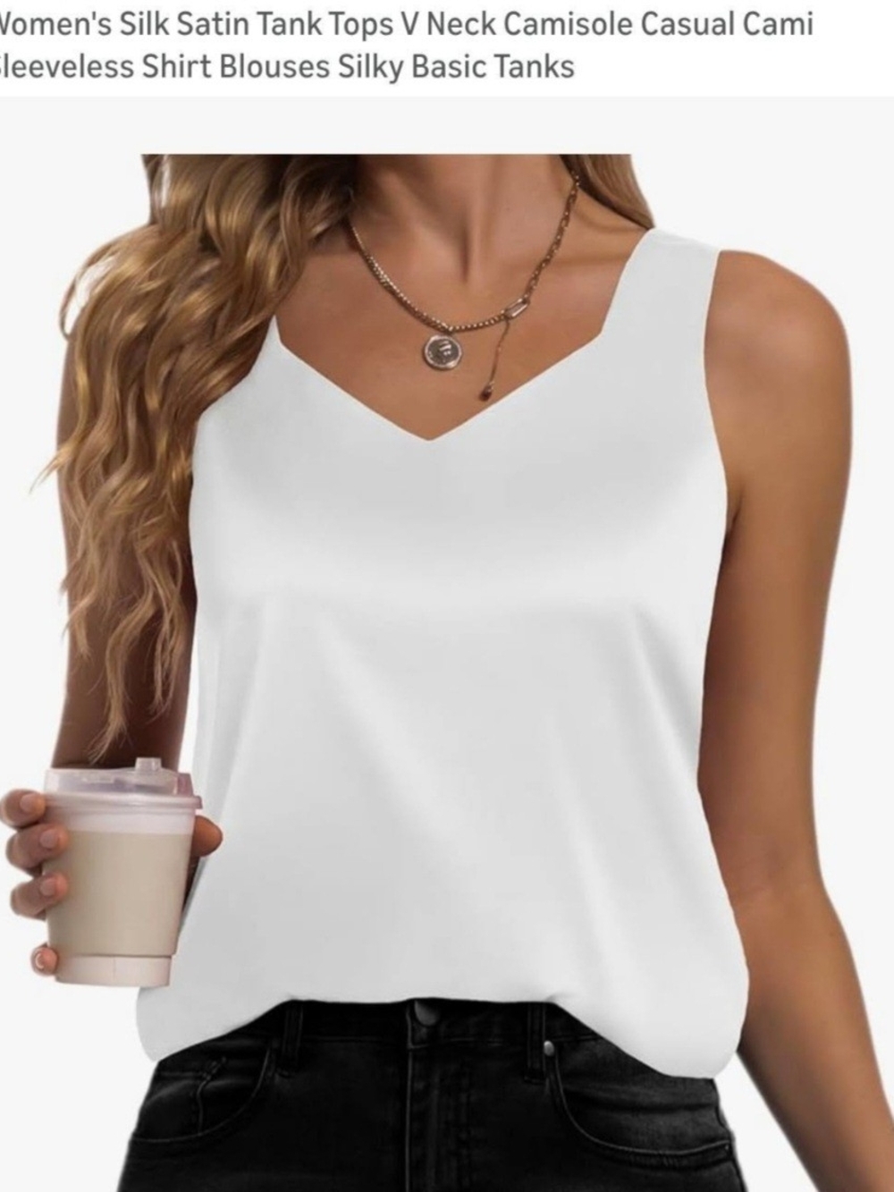 Classic V-Neck Satin Tank Top in White